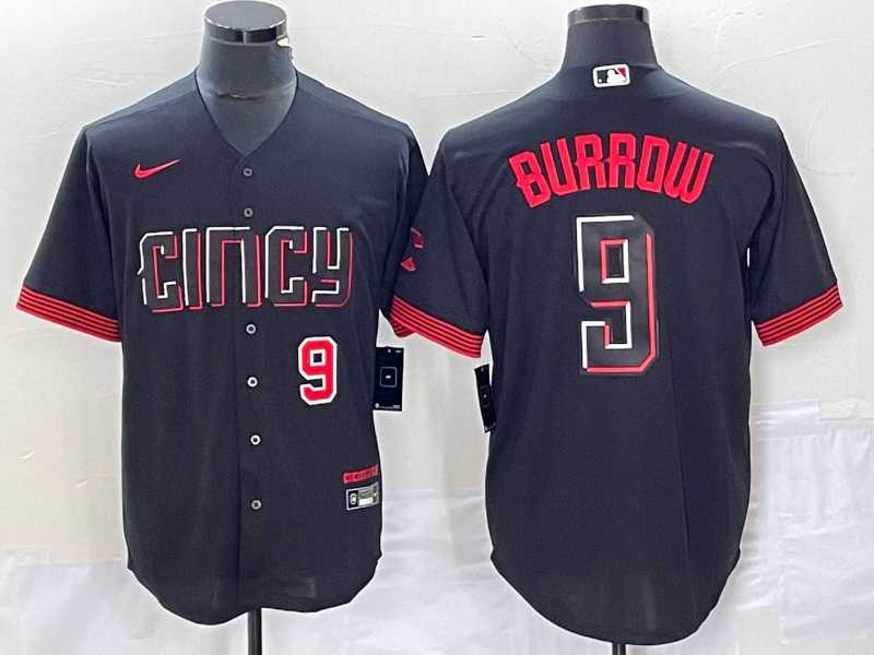 Men%27s Cincinnati Reds #9 Joe Burrow Number Black 2023 City Connect Cool Base Stitched Baseball Jersey->cincinnati reds->MLB Jersey
